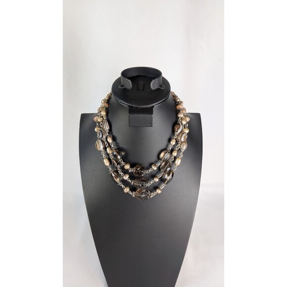 Stephen Dweck Vintage Necklace Triple Strand Smoky Quartz Sterling Terraquatic - Picture 1 of 10